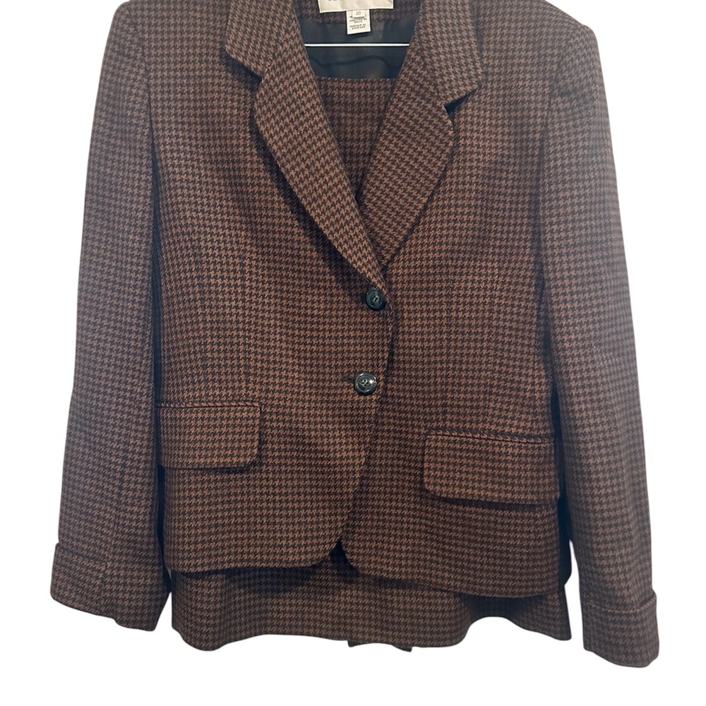 Vintage Jones New York Women’s 2 pc Skirt Suit 100% Wool Houndstooth Size 10